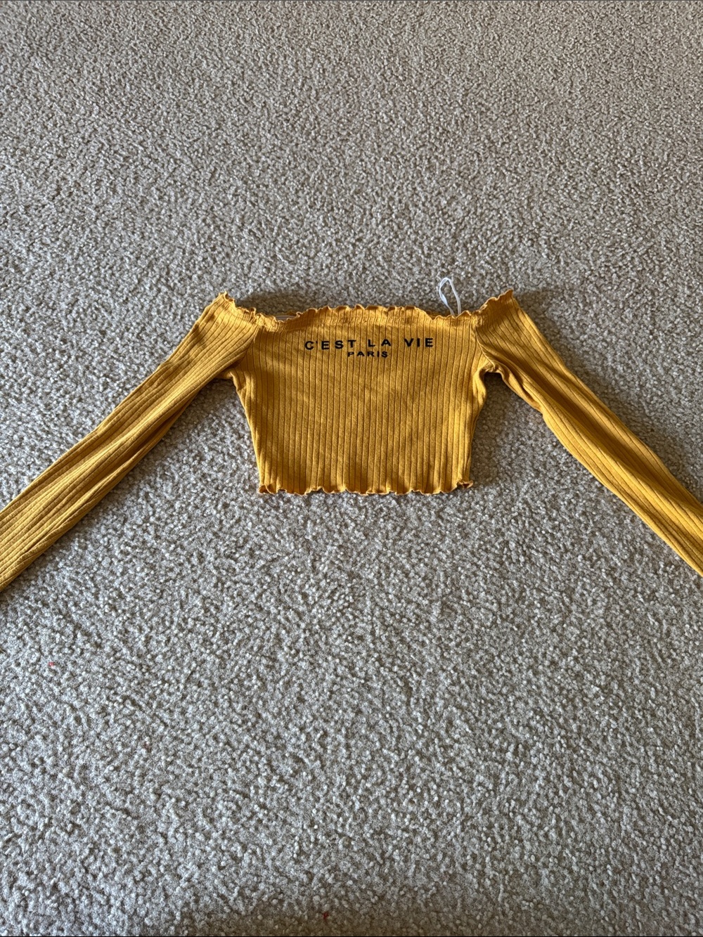 SHEIN Mustard Yellow Ribbed Off-Shoulder Cropped Top